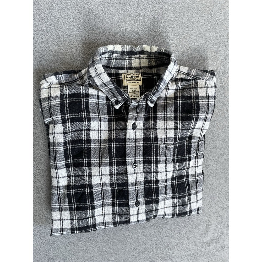LL Bean Men Gray/black Flannel Sz Med Traditional Fit 100 Cotton Button Down